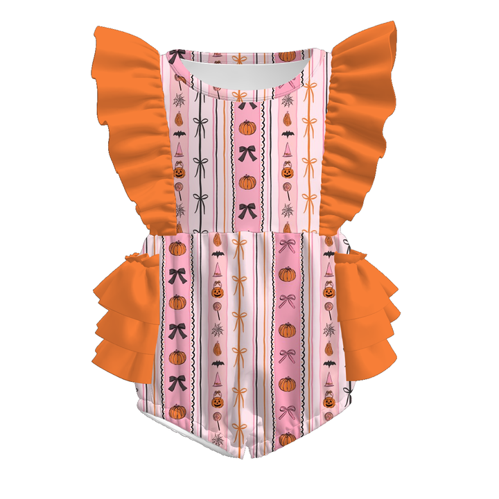 Halloween cute pumpkin ruffle dress holiday sisters outfits
