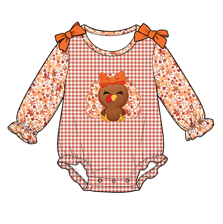 Thanksgiving Cute turkey embroidered ruffle dress Matching outfits for sisters