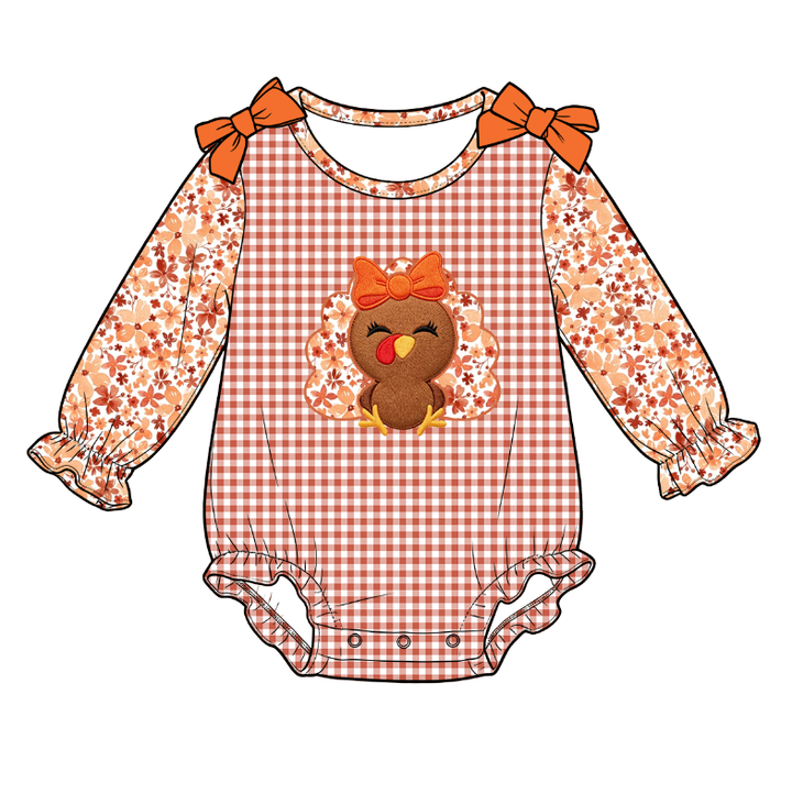 Thanksgiving Cute turkey embroidered ruffle dress Matching outfits for sisters