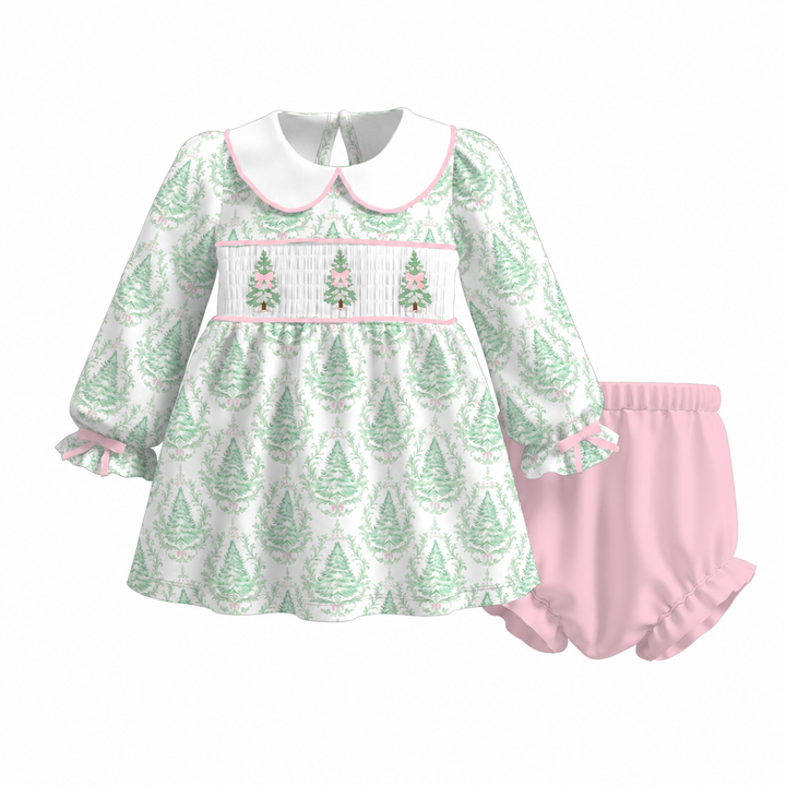 Personalized Christmas Tree Smocked Embroidered Dress