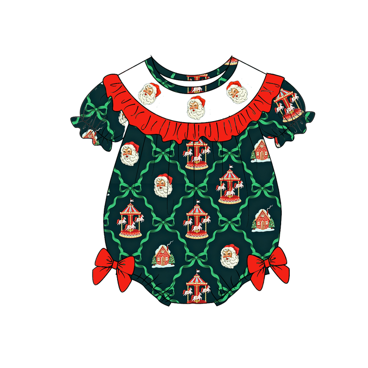 Personalized custom name Christmas Cute Santa Ruffle Embroidered Dress
