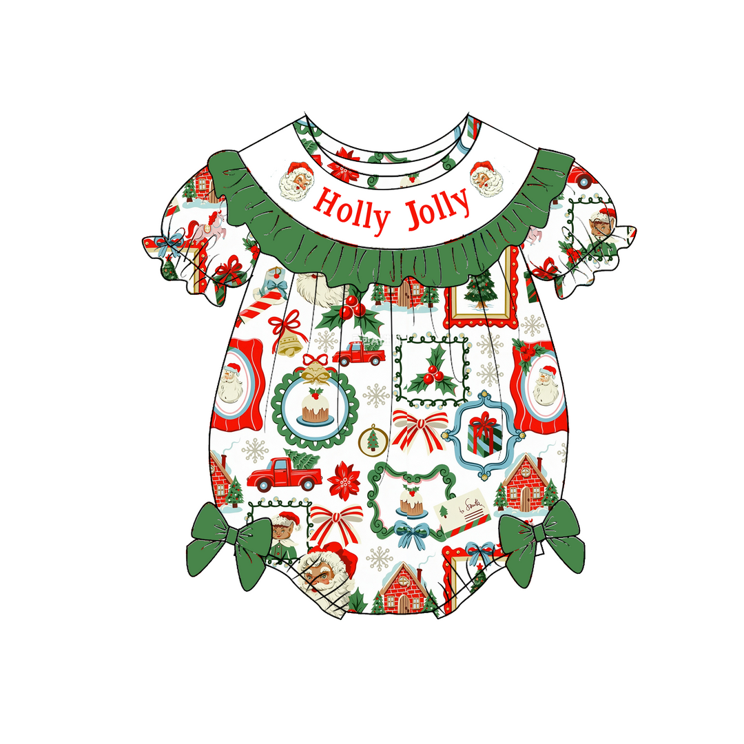 Personalized custom name Christmas Cute Ruffle Embroidered Dress
