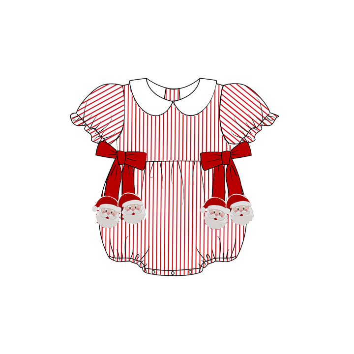Christmas Red Stripe Santa Embroidery Sibling Matching Outfits Collection