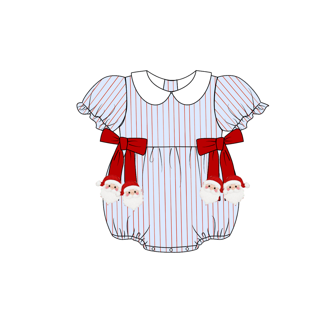 Christmas Blue Stripe Santa Embroidery Sibling Matching Outfits Collection