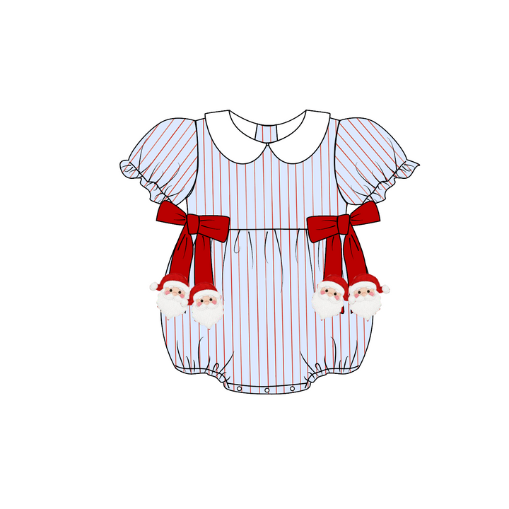 Christmas Blue Stripe Santa Embroidery Sibling Matching Outfits Collection