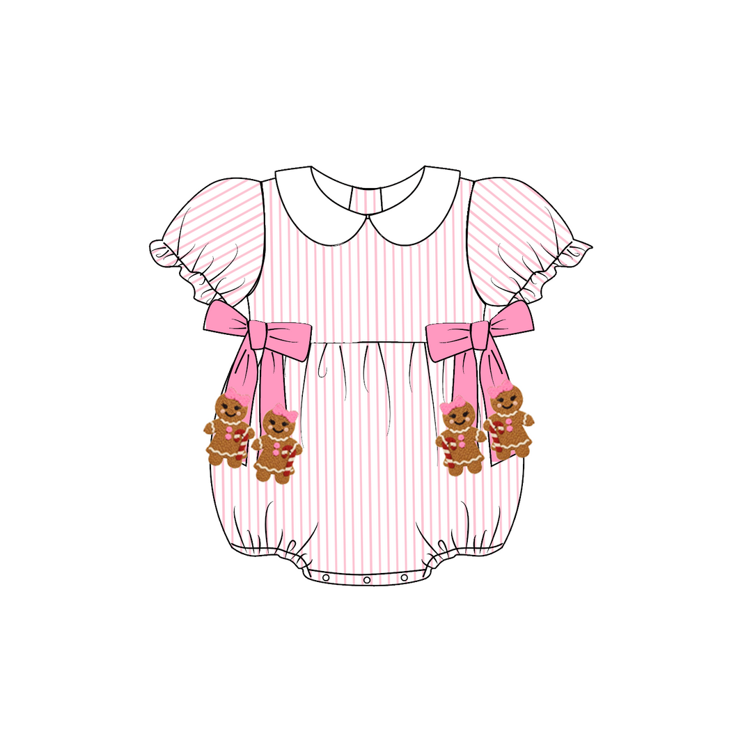 Christmas Pink Stripe Gingerbread Embroidery Sibling Matching Outfits Collection