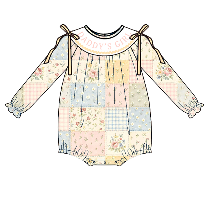 Personalized Name Embroidery Floral Patchwork Dress Romper Sibling outfits