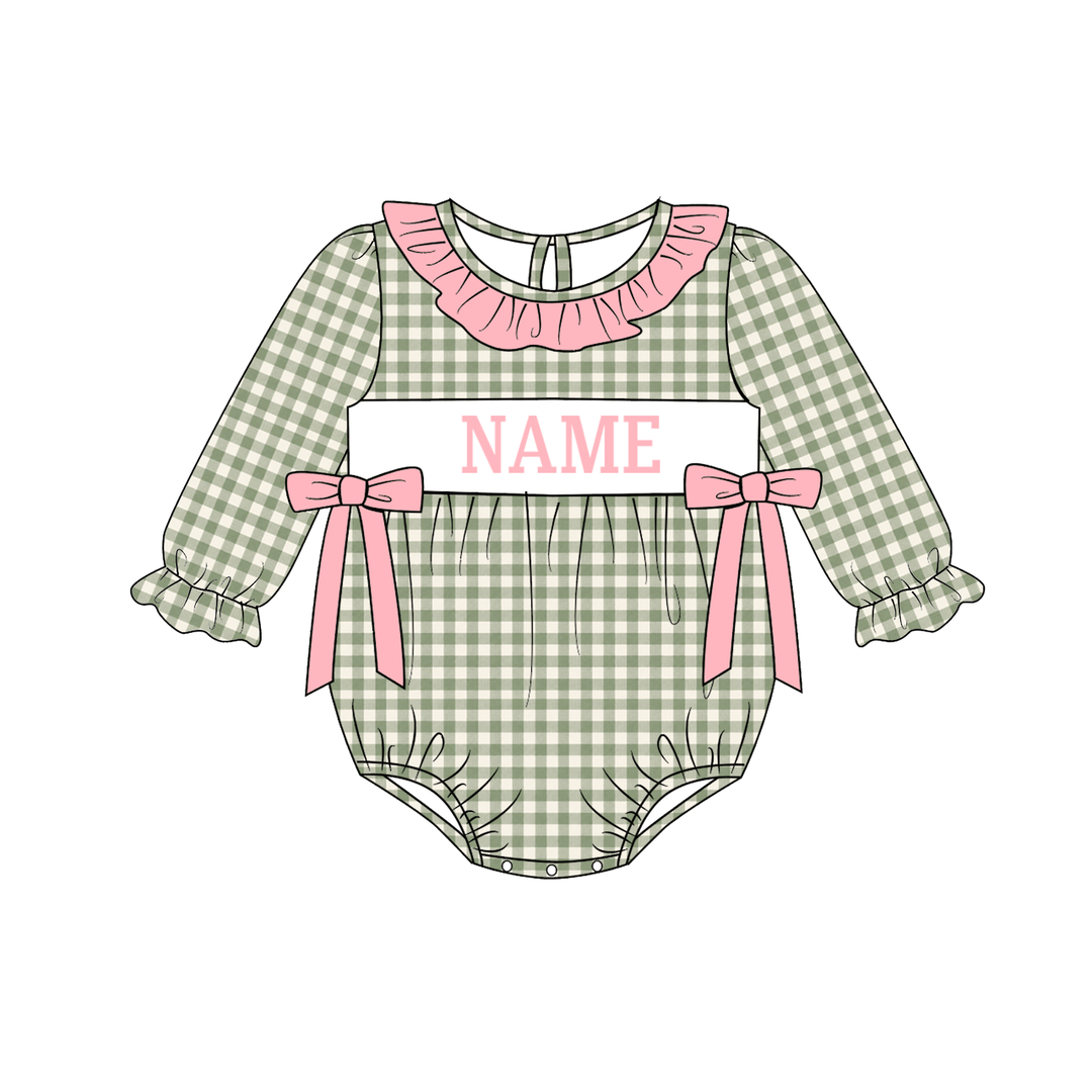 Personalized Custom Name Sage Green Gingham Plaid Sibling Matching Outfits