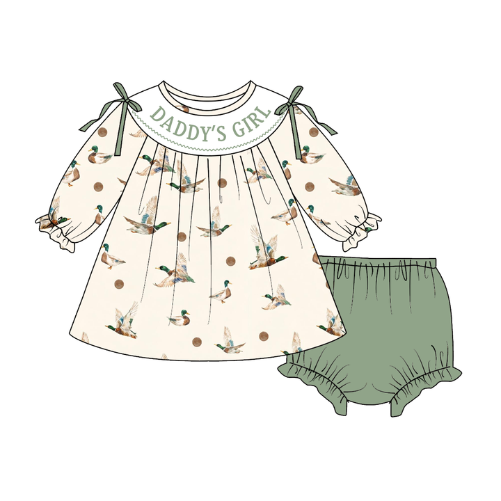Personalized Custom Name Mallard Duck Print Dress Smocked Outfits Collection