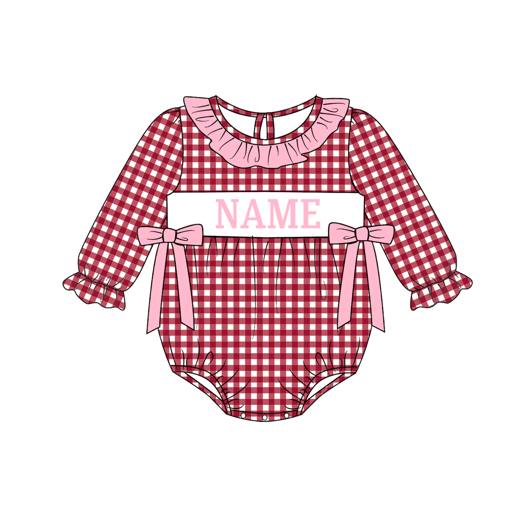 Personalized Custom Name Burgundy Gingham Plaid Sibling Matching Outfits
