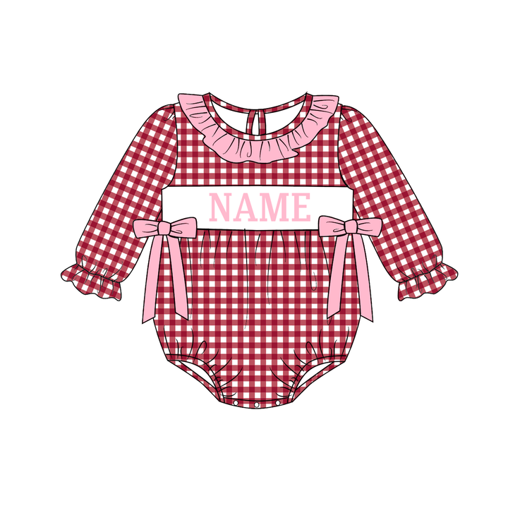 Personalized Custom Name Burgundy Gingham Plaid Sibling Matching Outfits