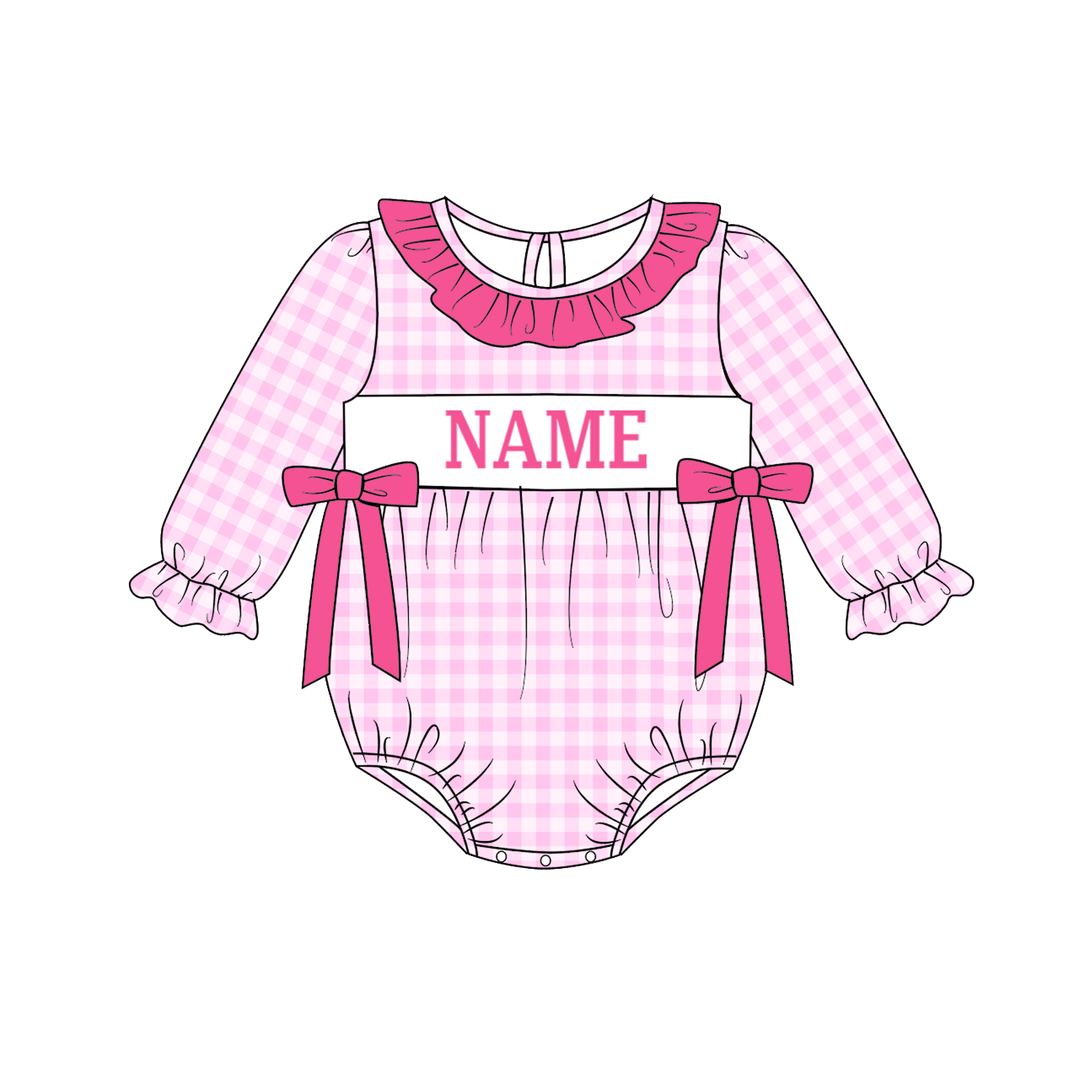 Personalized Embroidered Name Pink&amp;Blue Gingham Matching Siblings Outfits