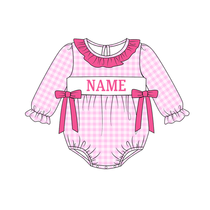 Personalized Embroidered Name Pink&amp;Blue Gingham Matching Siblings Outfits