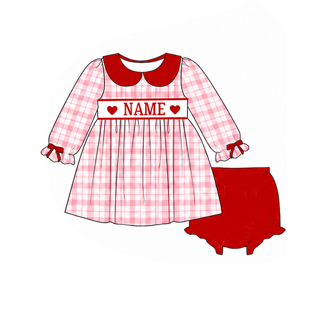 Personalized Baby Girl Valentine Pink Gingham Bow Dress &amp; Bloomer Set