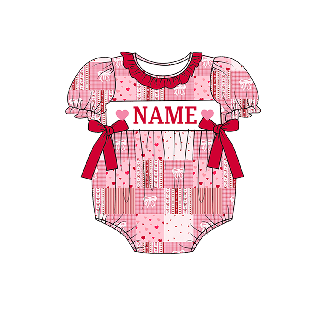 Personalized Baby Girl Valentine Pink Patchwork Heart Bow Dress &amp; Romper