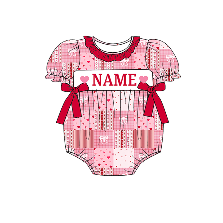 Personalized Baby Girl Valentine Pink Patchwork Heart Bow Dress &amp; Romper