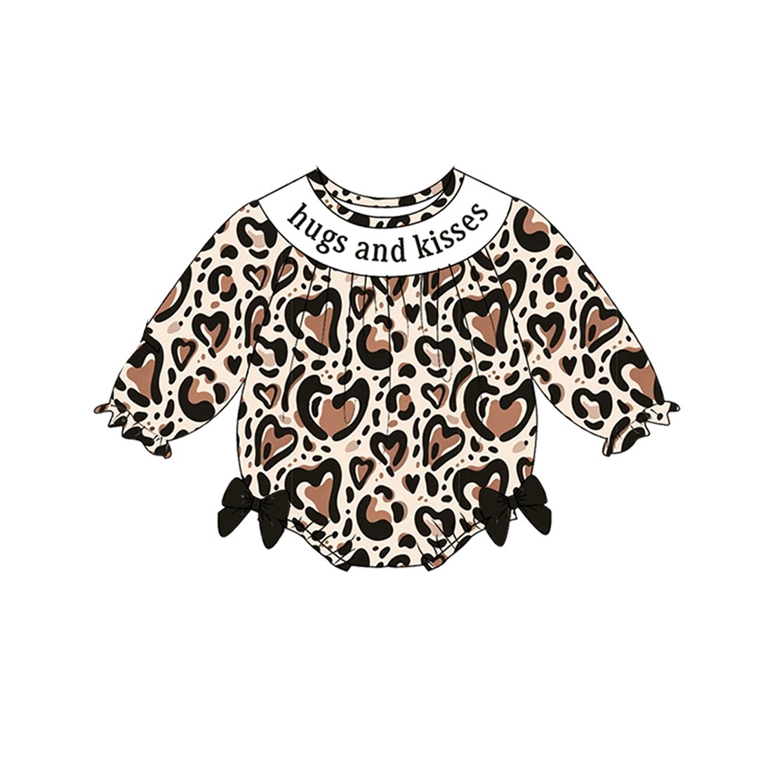 Personalized Hugs and Kisses Heart Leopard Baby Girl Dress &amp; Romper