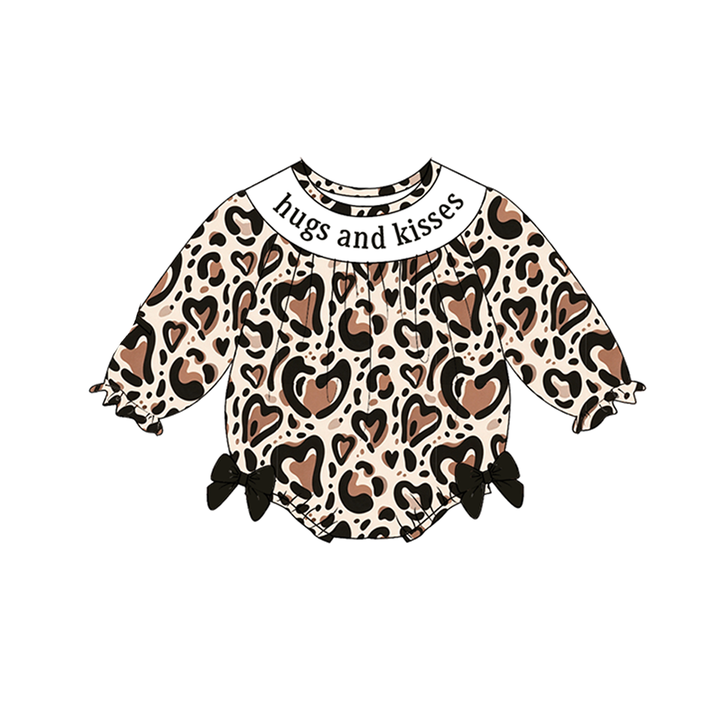 Personalized Hugs and Kisses Heart Leopard Baby Girl Dress &amp; Romper