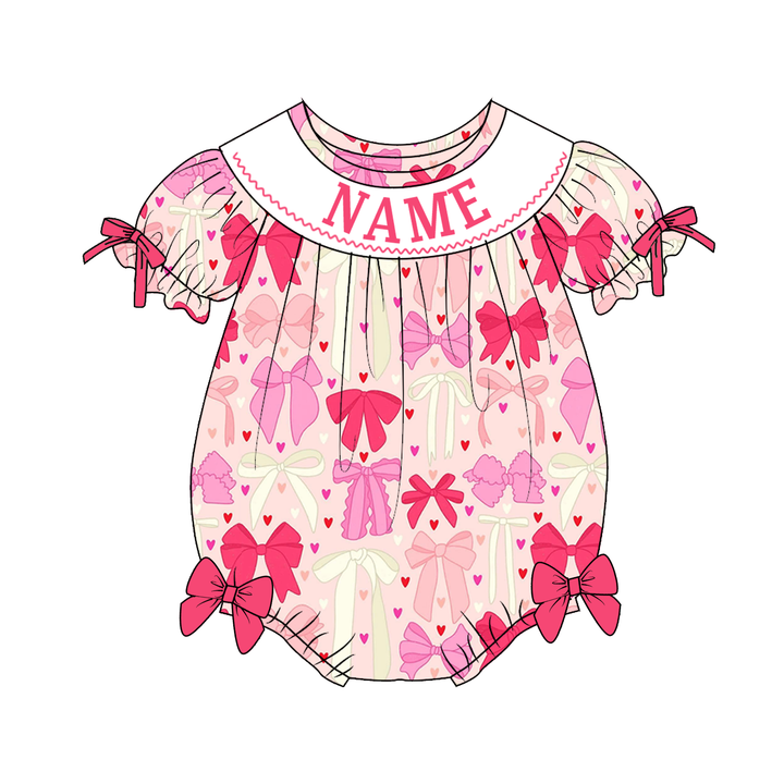 Personalized Baby Girl Valentine Pink Bow Dress &amp; Romper