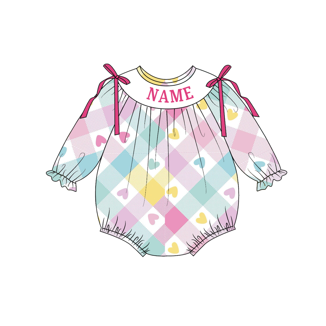 Personalized Pastel Heart Plaid Sibling Outfits Custom Name Valentine&