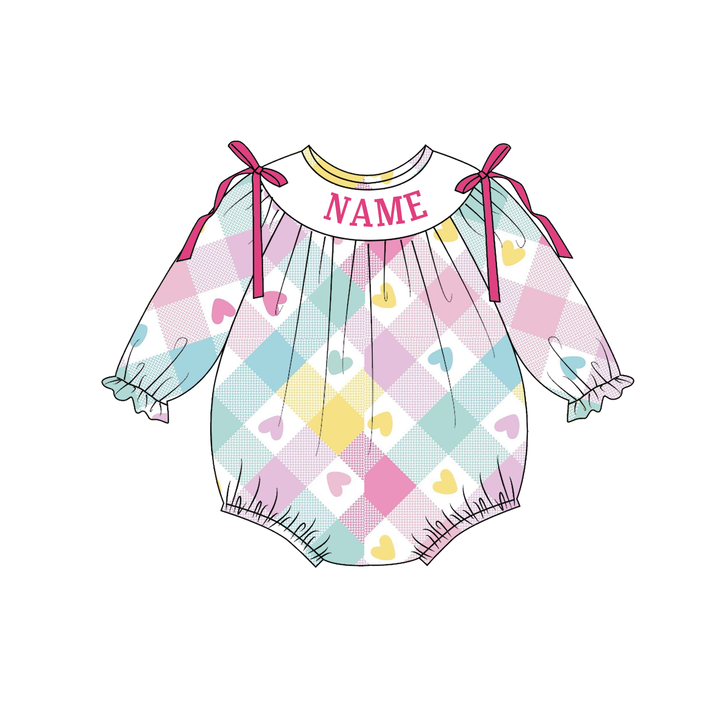 Personalized Pastel Heart Plaid Sibling Outfits Custom Name Valentine&
