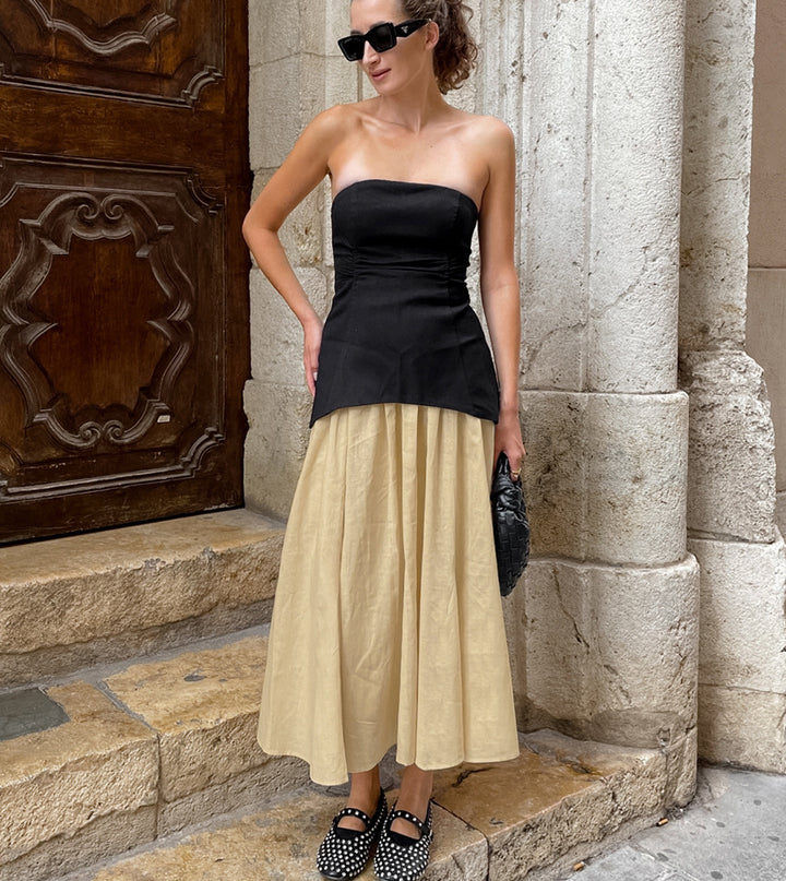 Strapless Contrast color paneled Maxi Tube Dress