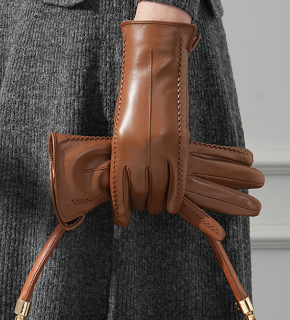 Women's sheepskin fleece-lined warm gloves