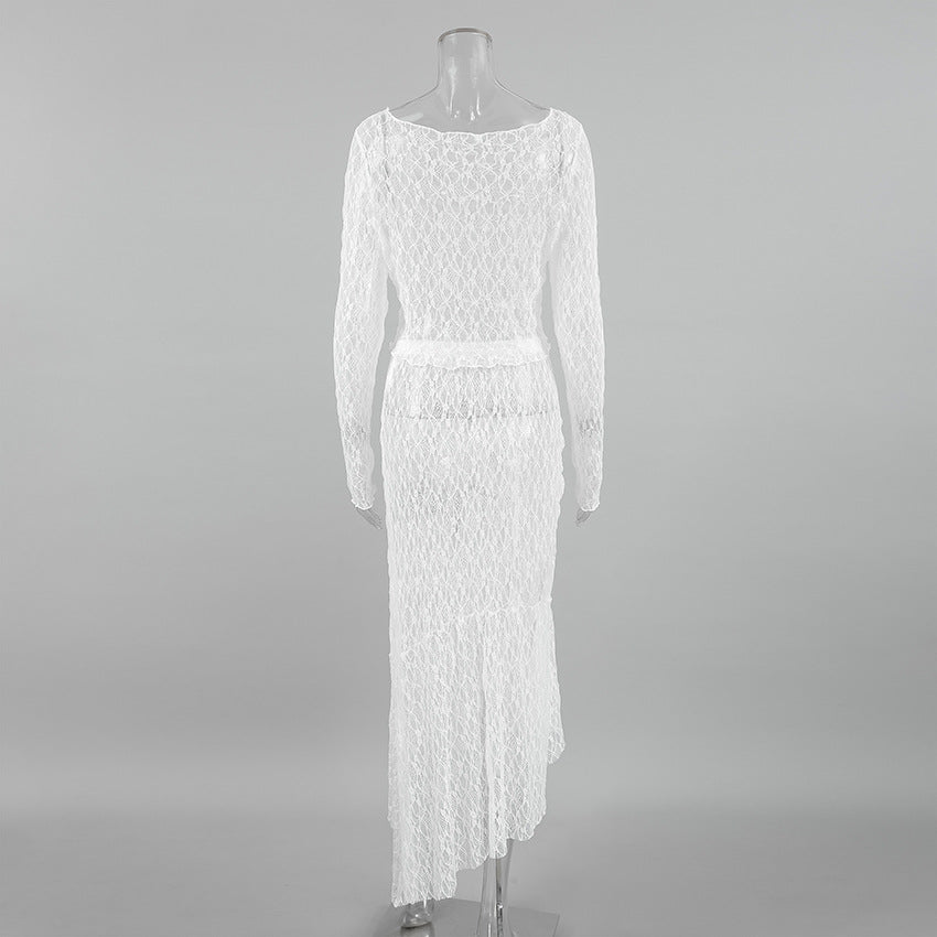 See-through lace top&skirt set