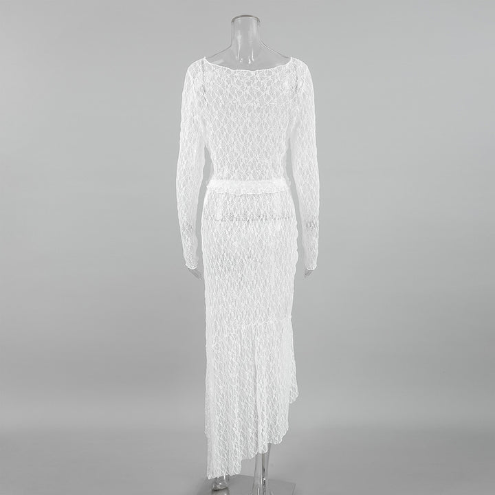 See-through lace top&skirt set
