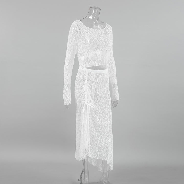 See-through lace top&skirt set