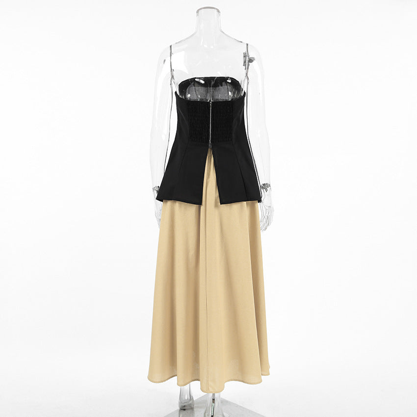 Strapless Contrast color paneled Maxi Tube Dress