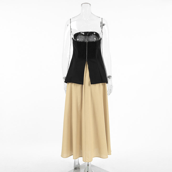 Strapless Contrast color paneled Maxi Tube Dress