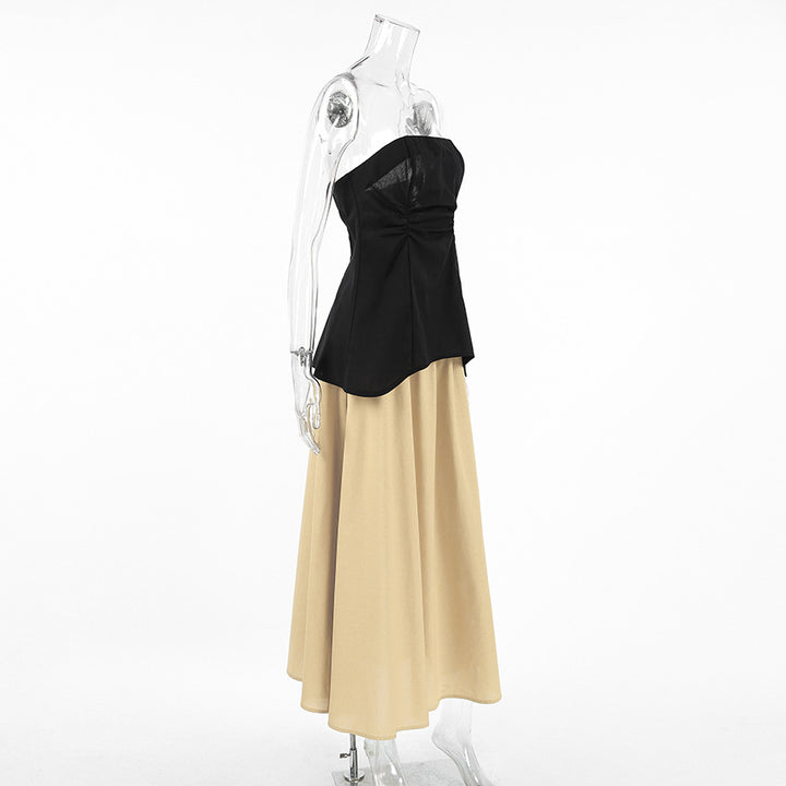 Strapless Contrast color paneled Maxi Tube Dress