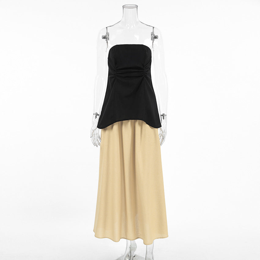 Strapless Contrast color paneled Maxi Tube Dress