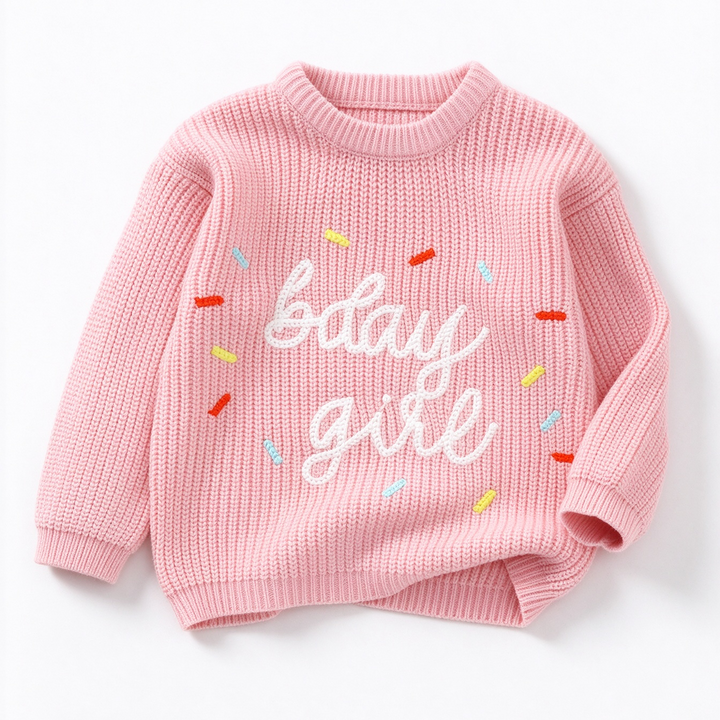 Sweet Birthday Baby Girl Sprinkle Knit Sweater