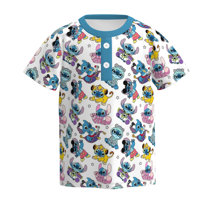 Boys' cartoon cute printed short-sleeved button shirt top