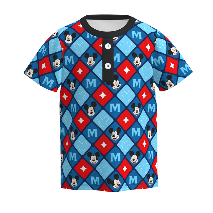 Boys' cartoon cute printed short-sleeved button shirt top