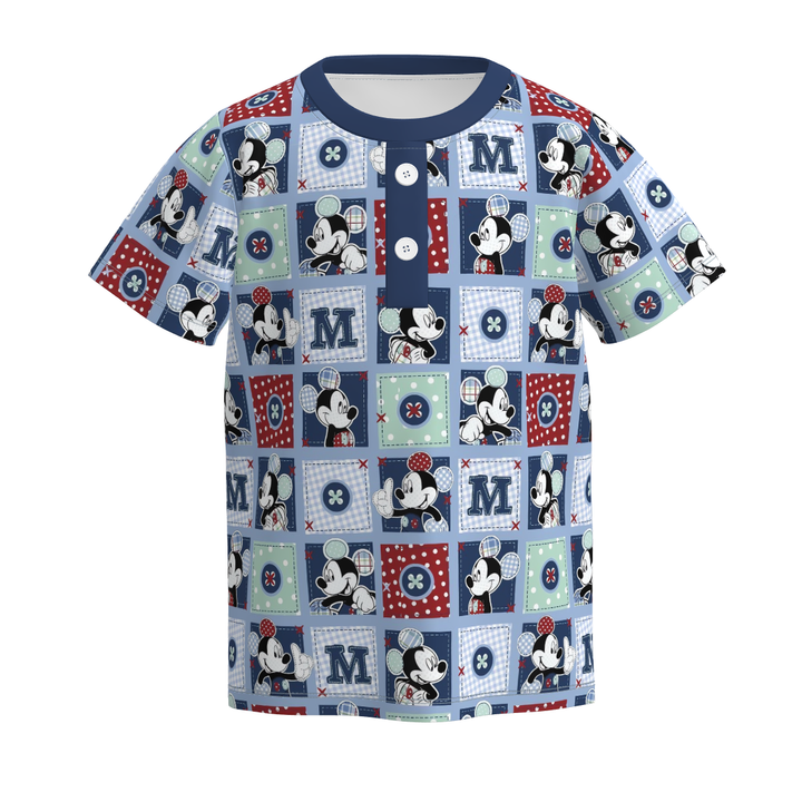 Boys' cartoon cute printed short-sleeved button shirt top