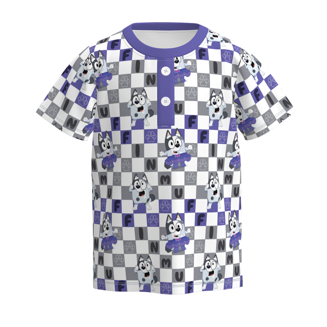 Boys' cartoon cute printed short-sleeved button shirt top