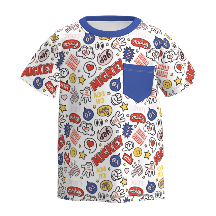 Boys' cartoon cute printed short sleeve pocket top t-shirt