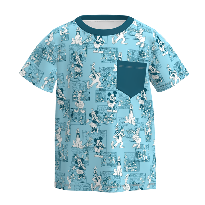 Boys' cartoon cute printed short sleeve pocket top t-shirt