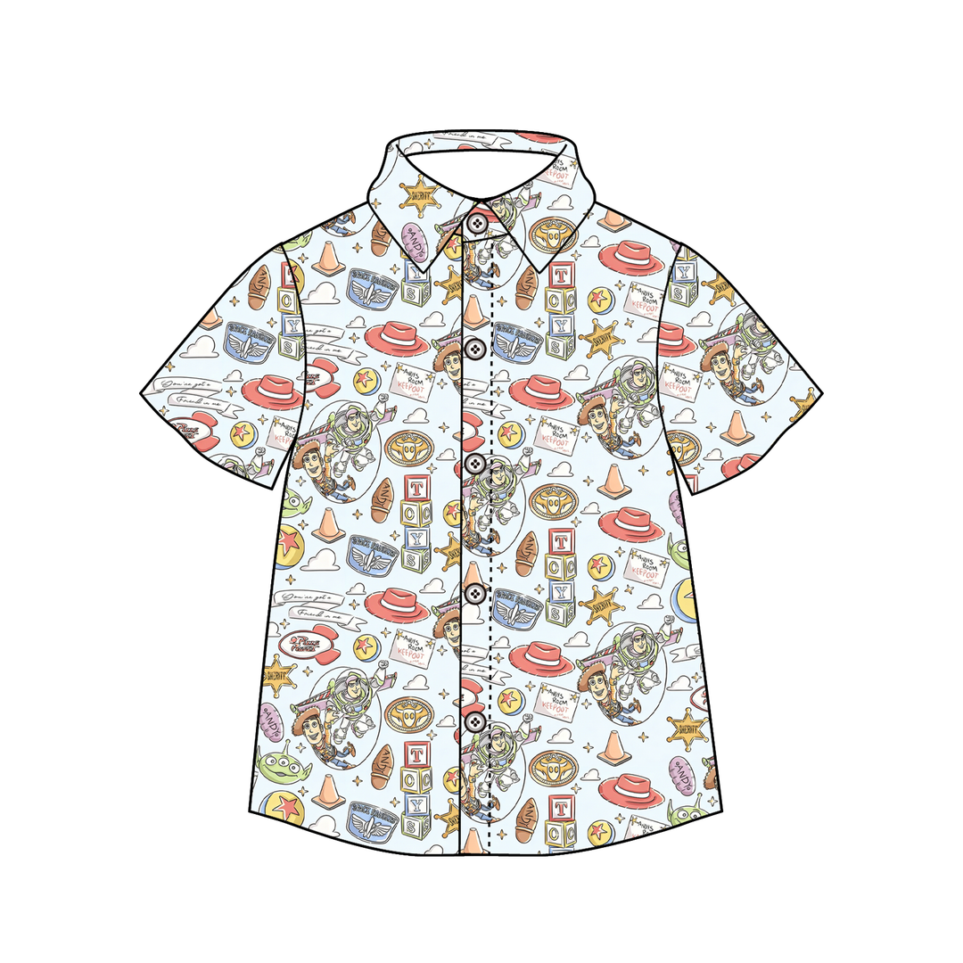 Boys' cartoon cute printed short-sleeved shirt top