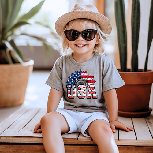Boys gray patriotic short-sleeved T-shirt-4th of July