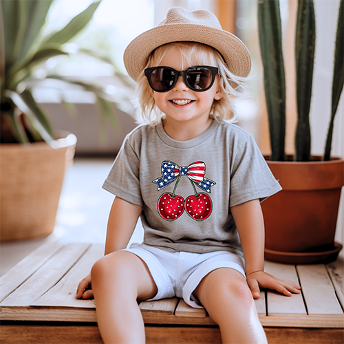 Boys gray patriotic short-sleeved T-shirt-4th of July