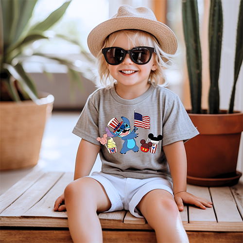 Boys gray patriotic short-sleeved T-shirt-4th of July