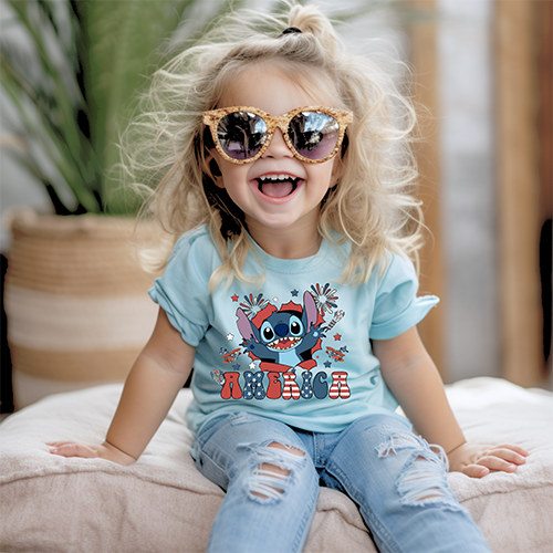 Girls blue patriotic short-sleeved T-shirt-4th of July