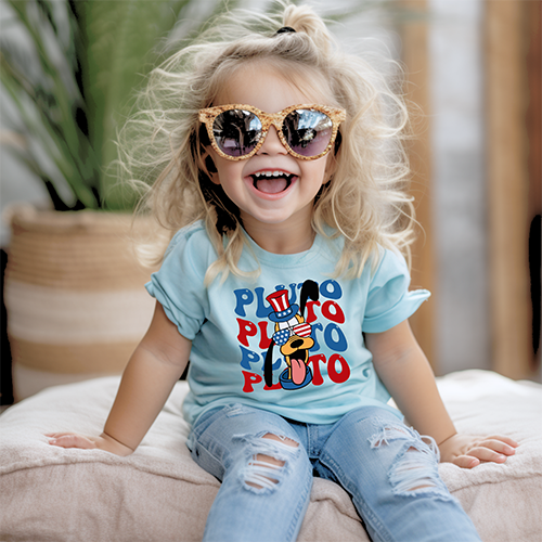 Girls blue patriotic short-sleeved T-shirt-4th of July