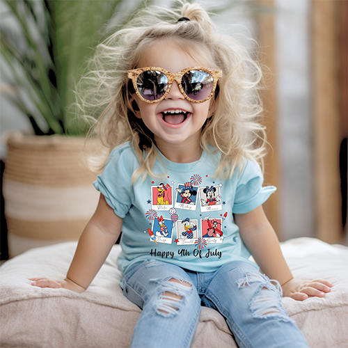 Girls blue patriotic short-sleeved T-shirt-4th of July
