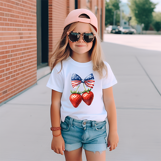 Girls white patriotic short-sleeved T-shirt-4th of July