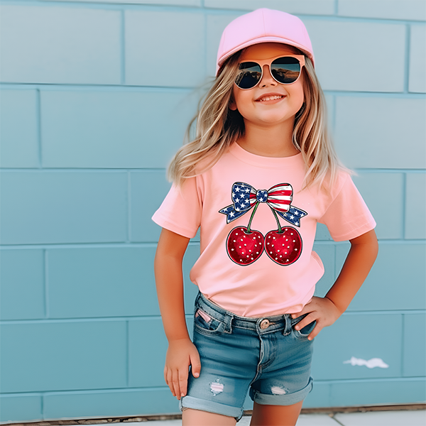 Girls pink patriotic short-sleeved T-shirt-4th of July